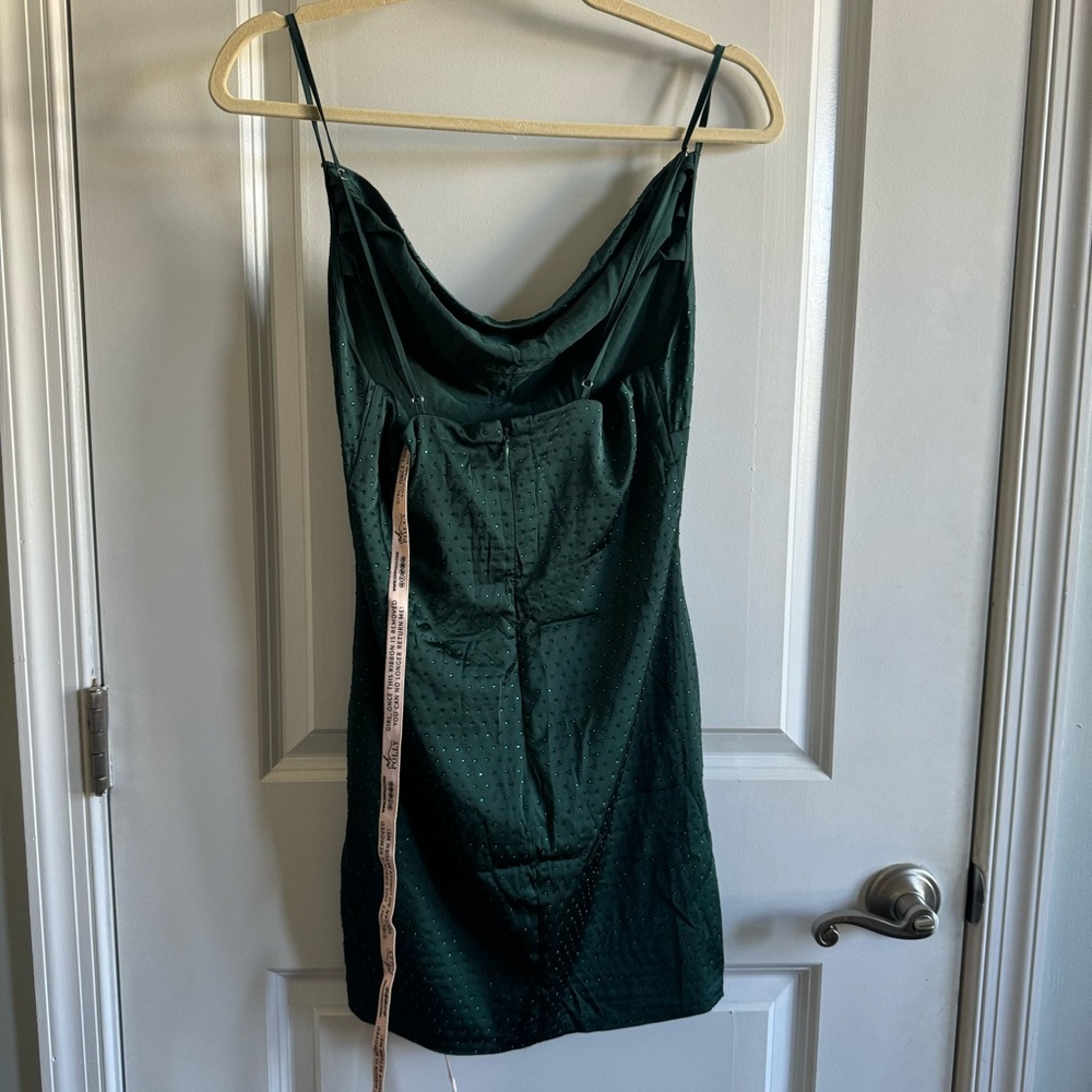 NWT Princess Polly | Emerald Cowl Neck Mini Dress Rhinestone Embellished Size 4 - Picture 2 of 6